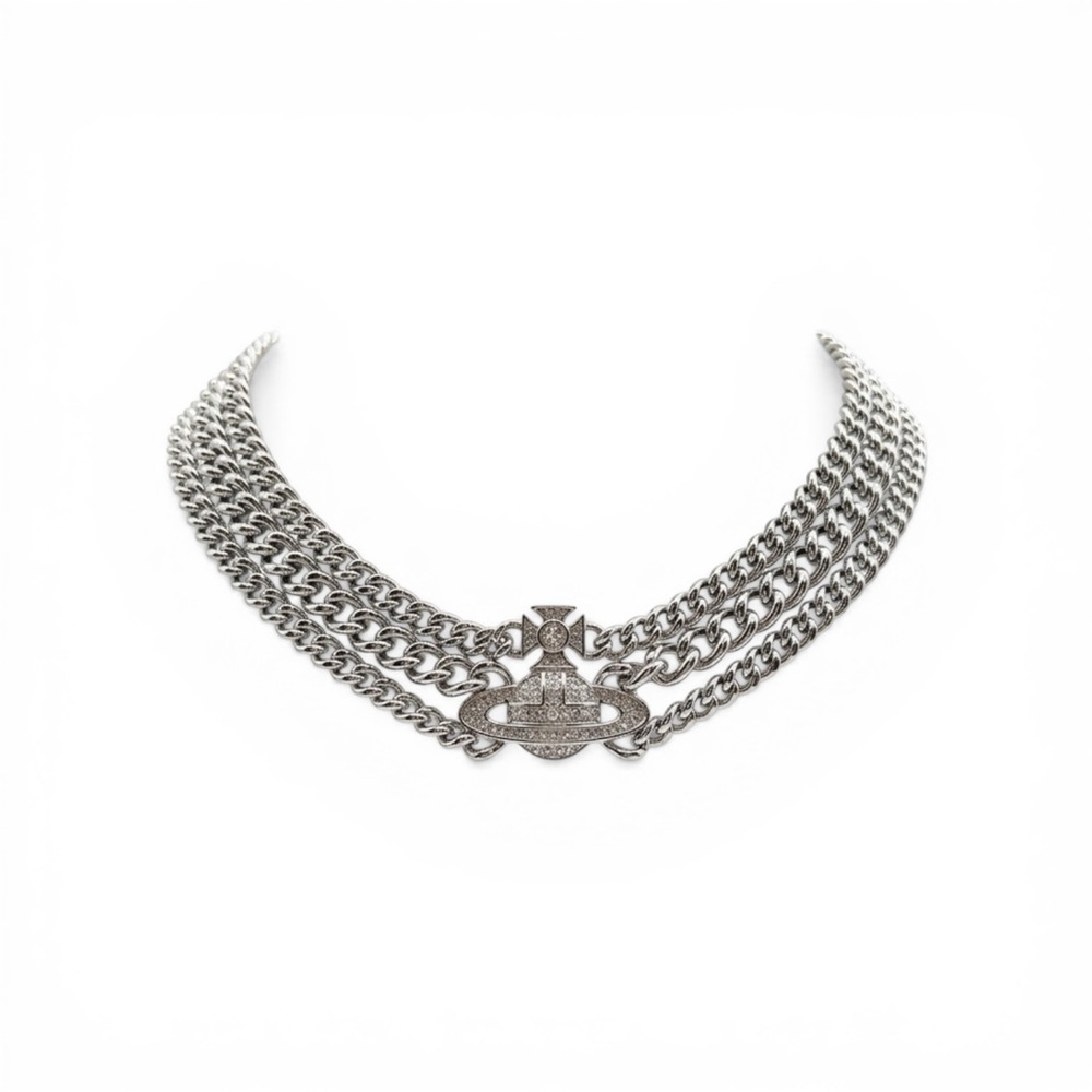 Vivienne Westwood Graziela Orb Multi Chain Choker Necklace Silver Tone Crystal - Picture 1 of 9